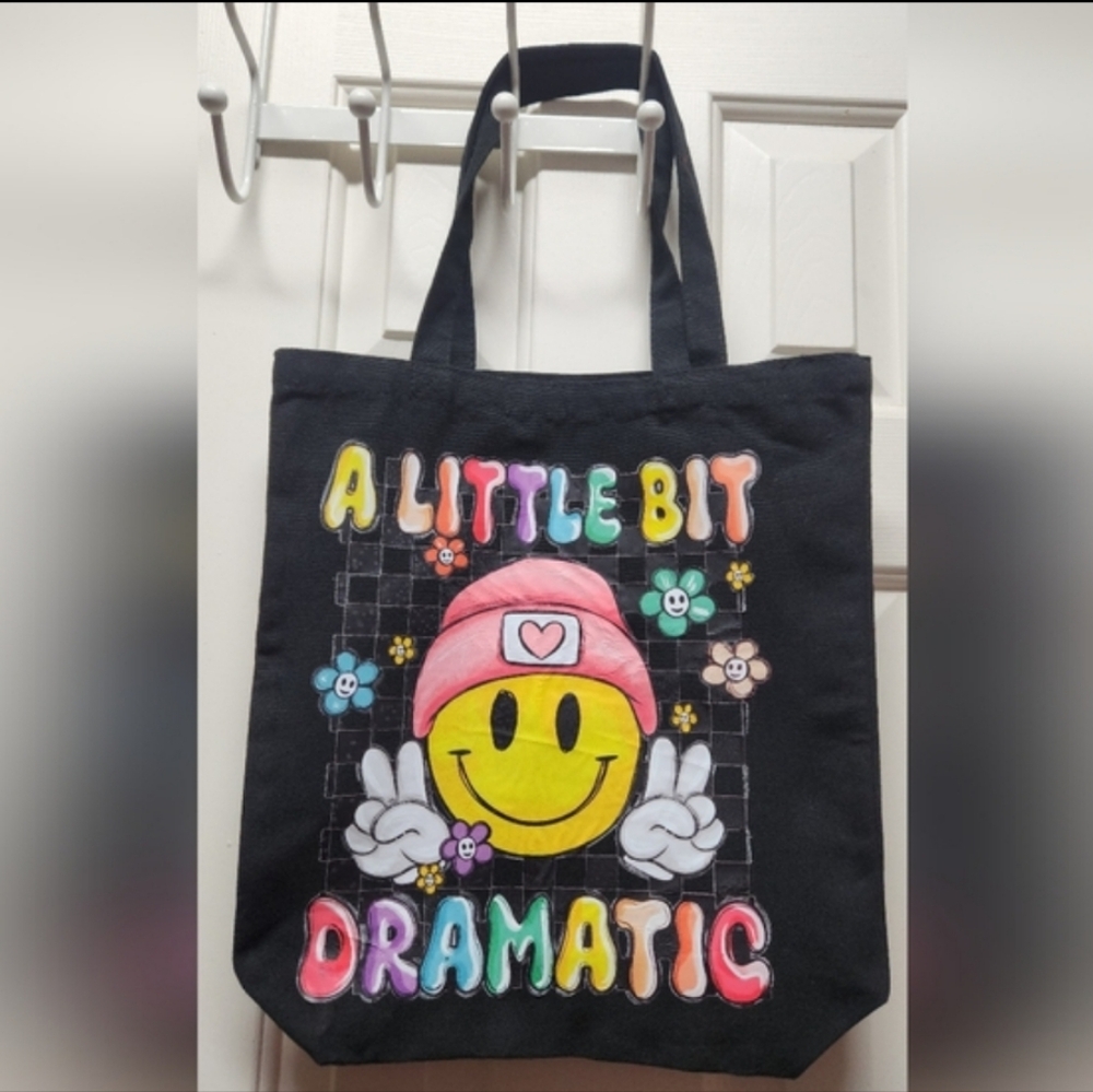 Charming Black Kids Tote Bag with Smiley Design